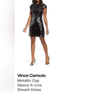 Vince Camuto: NWT-black metallic sheath dress. U.S. size 6.